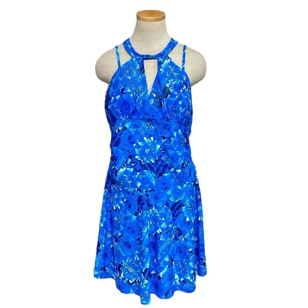 Skirted Swimsuit Womens X Large Blue Floral Skirt Two-Piece Shorts